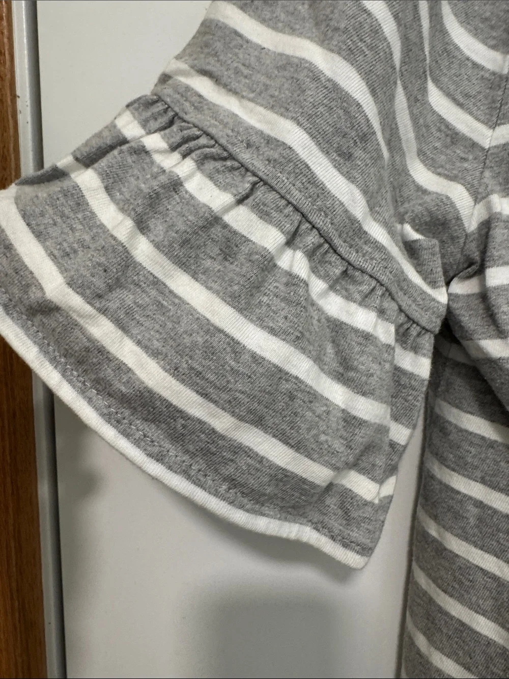 J Crew XL Gray & White Striped Ruffle-Sleeve Dress